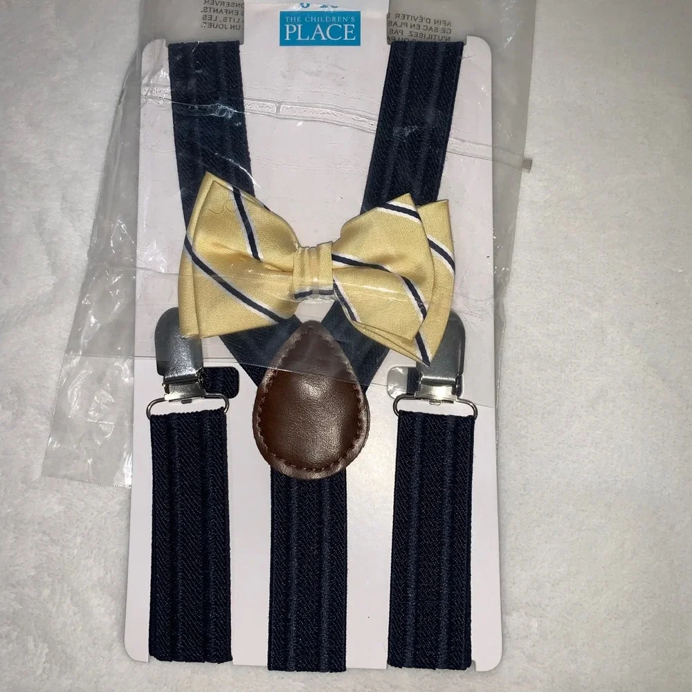 The children's Place suspenders‎ and bow tie yellow blue new age 6 - 16